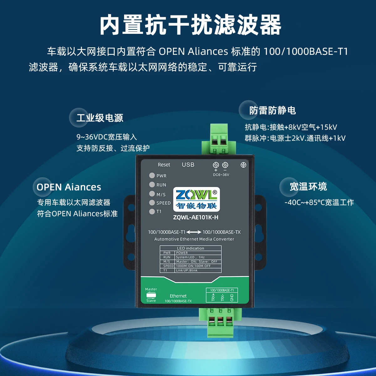 Фото Автомобильный Ethernet-конвертер IoT Gigabit 100M 100/1000BASE-T1 в TX в RJ45 №5