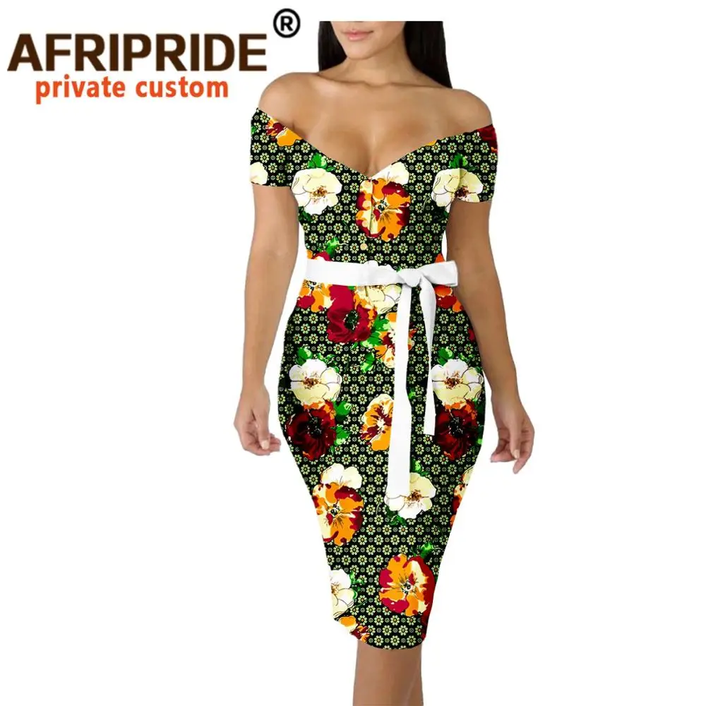 

African Summer Ankara Women Dress Afripride Tailor Made Short Sleeves Knee Length Casual Cotton Sash Dress for Women A2025021