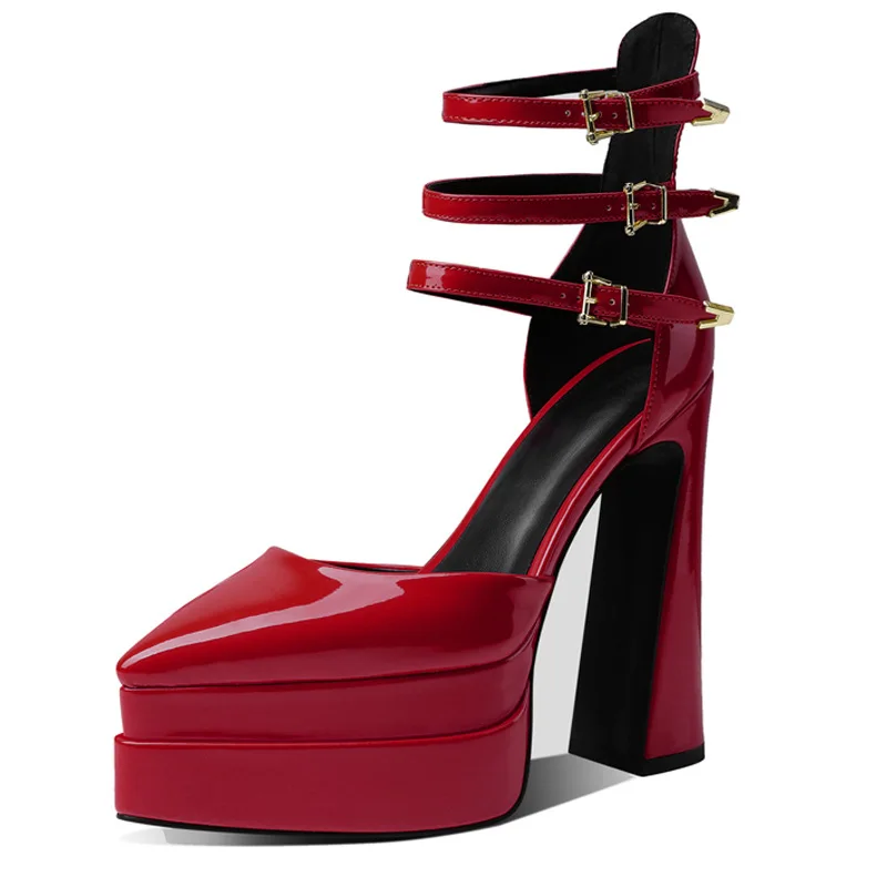 

2022 Dress Women Sandals Buckle Ankle Strap Pointed Toe Sexy Thick High Heels Platform Dress Party Wedding Lady Shoes 22-CHC-25