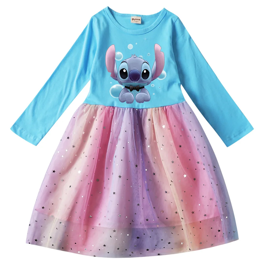 

Disney Stitch Cartoon Print Cute Cozy Girls Birthday Party Vestidos Baby Princess Dress Toddler Dress 2-14 Years Old