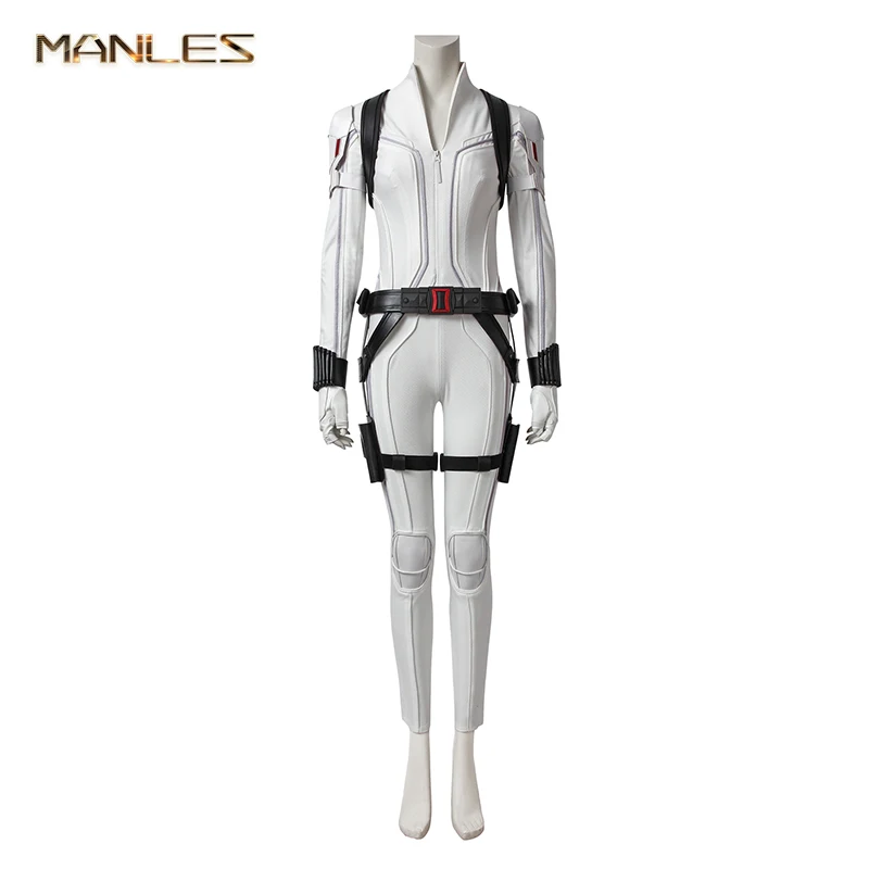 

Movie Black Widow Costume Cosplay Natasha Romanoff White Bodysuit Suit Halloween Superhero Costume