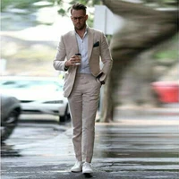 anniebritney coat pant design latest beige linen male suits 2022 summer beach wedding suits for men custom groom blazer sets
