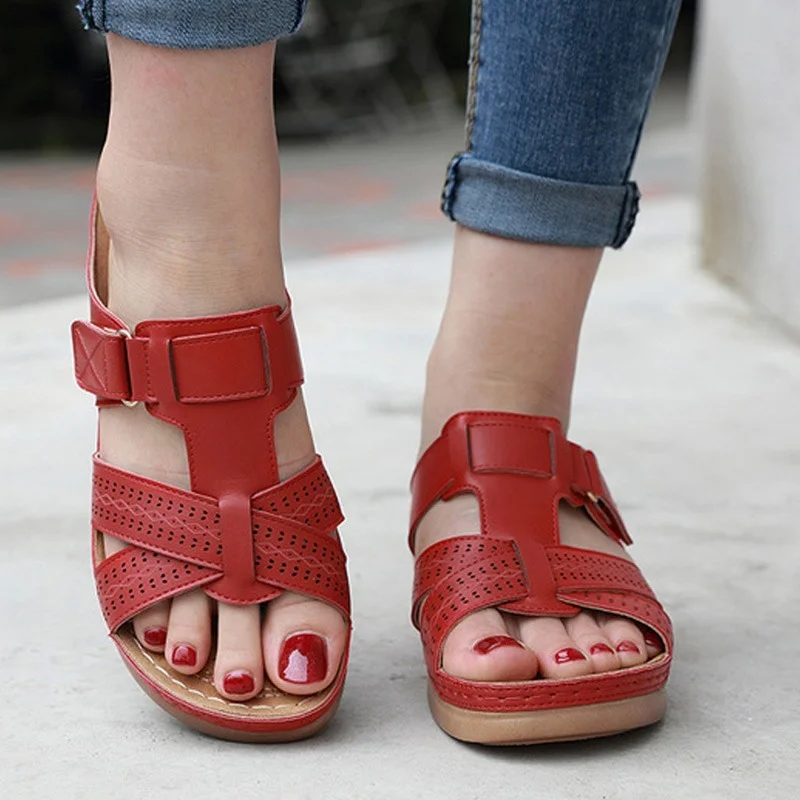

2022 Summer Women Open Toe Sandals Vintage Anti-slip Breathable Casual Female Platform Retro Shoes