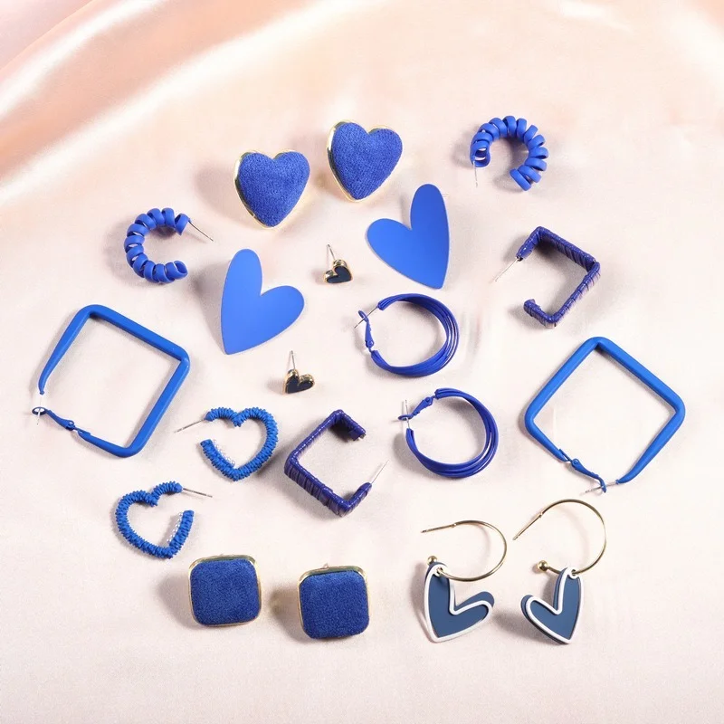 Корейские круглые серьги-кольца Klein с голубым сердцем и цветком для женщин, модные трендовые Индивидуальные Дизайнерские стильные маленьки...