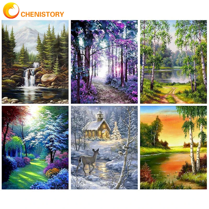

CHENISTORY Oil Painting Scenery DIY Oil Paint By Numbers On Canvas Frameless Draw Number Painting For Home Decorative Paintings
