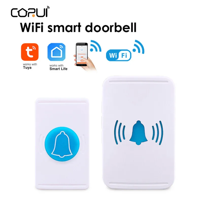 

Corui Tuya Wifi Smart Doorbell Wireless Wifi Smart Life APP Remote Control Door Chime 38 Music Sound Home Security Alarm Device