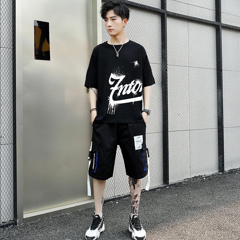 

Костюм спортивный мужской из 2 предметов, футболка и шорты, Свободные повседневные короткие штаны, рабочая одежда, 3XL, лето