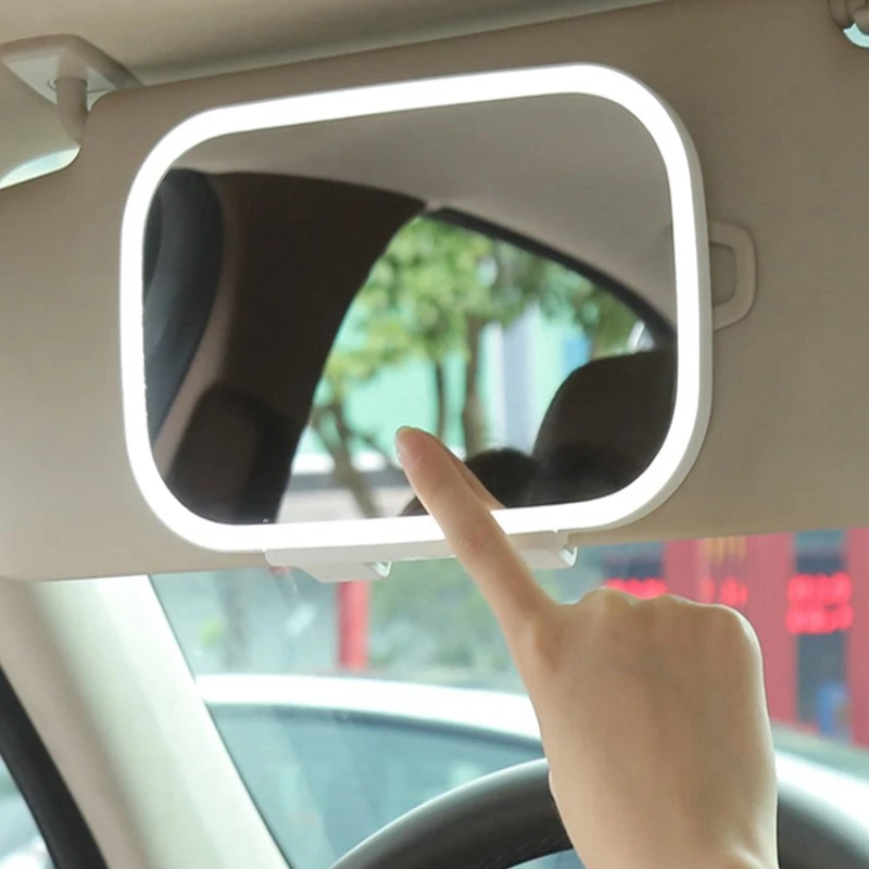 

Specchio per il trucco per auto Specchio per auto portatile con visiera parasole Specchio per il trucco con tocco leggero a LED