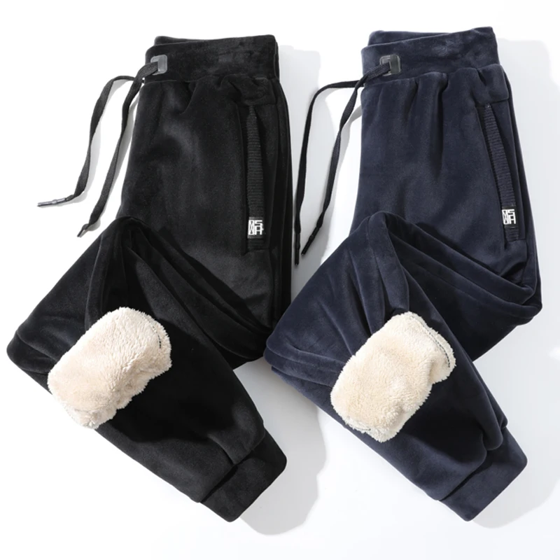 

Мужские кашемировые брюки размера плюс 8XL, зимние кашемировые брюки из шкуры ягненка, теплые мужские повседневные брюки, брюки с флисовой подкладкой, спортивные брюки