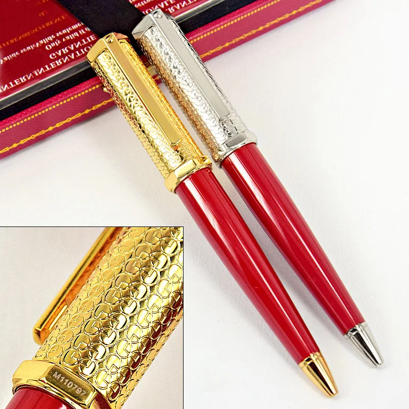 

VPR Heptagon CT Santos-Dumont Red Barrel Golden or Silver Pattern Luxury Ballpoint Pen With Serial Number Writing Smooth