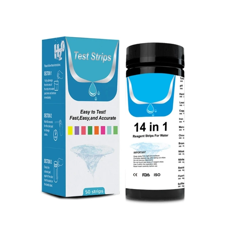 

50Pcs 14 In 1 Multipurpose Hardness PH Test Strips SPA Swimming Pool Water Testing Paper Hardness Iron Copper Lead Dropshipping