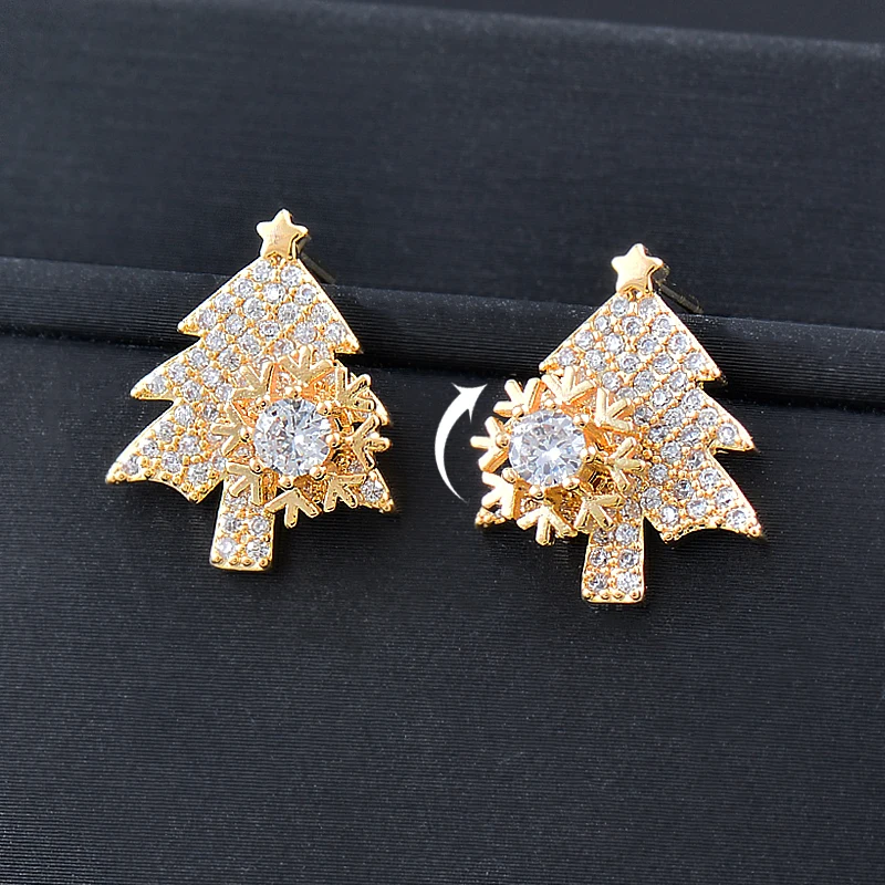 

SINLEERY вращающиеся золотистые Серебристые серьги-гвоздики в виде рождественской елки для женщин, рождественские подарки, украшения для вече...