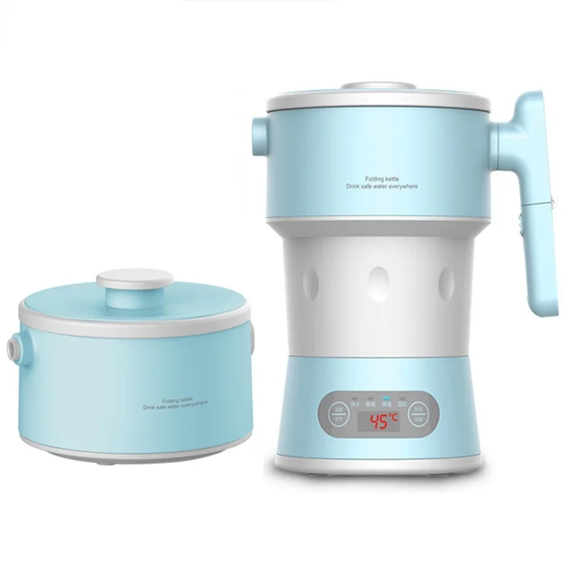 

Travel Foldable Water Heating Pot Silicone Stainless Steel Mini Electric Kettle Camping Boiler Anti-dry Cup 110V 220V 0.8L