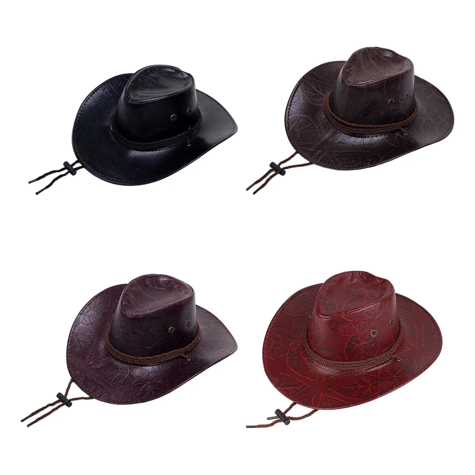 

Western Cowboy Hat Fashion Outdoor Sun Hat with Adjustable Chin Strap Jazz Hats for Women Men Stage Performance Festival Cosplay