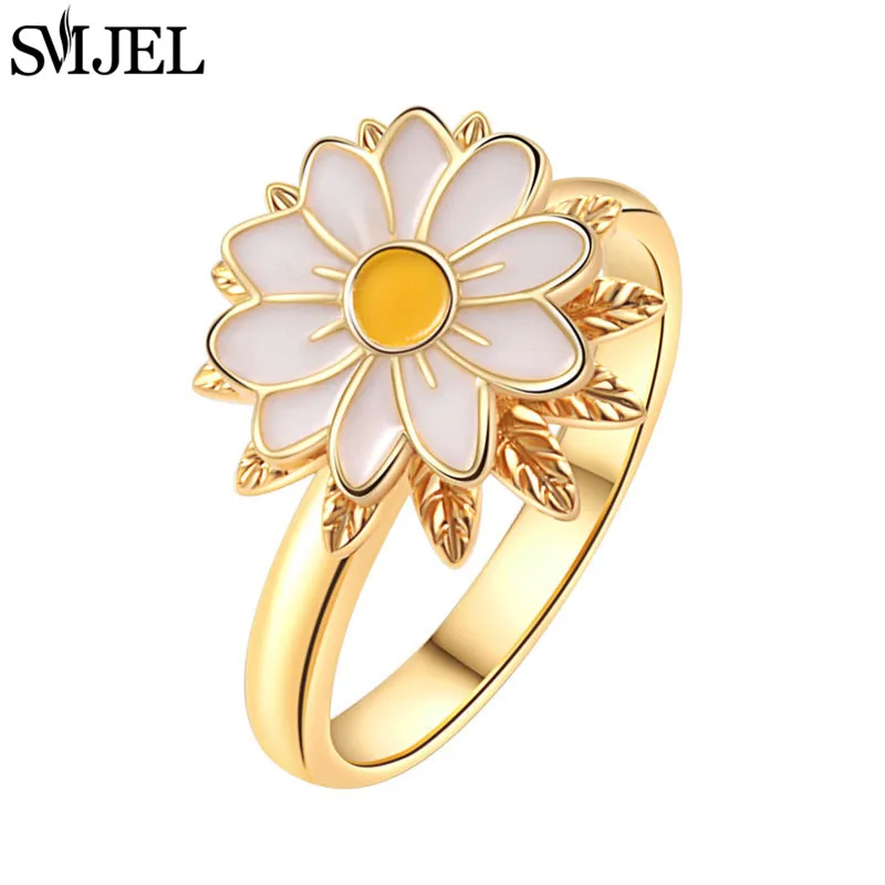 Фото Модное кольцо Bohemia Fashion Sunflower с вращающимся цветком-маргариткой для женщин, минималистичное, антистрессовое, оптом №3