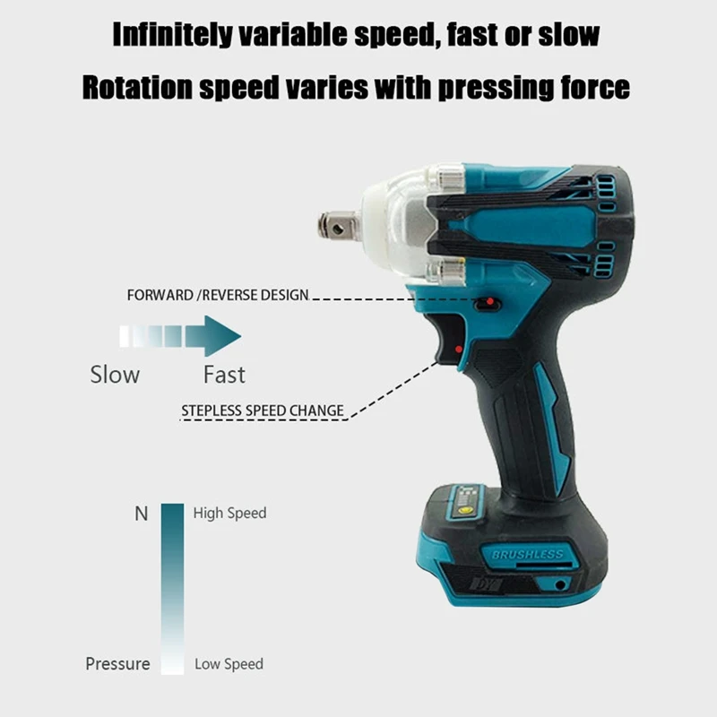 Electric Impact Wrench Brushless Cordless 1/2 Inch For Makita 18V Battery Screwdriver Power Tools