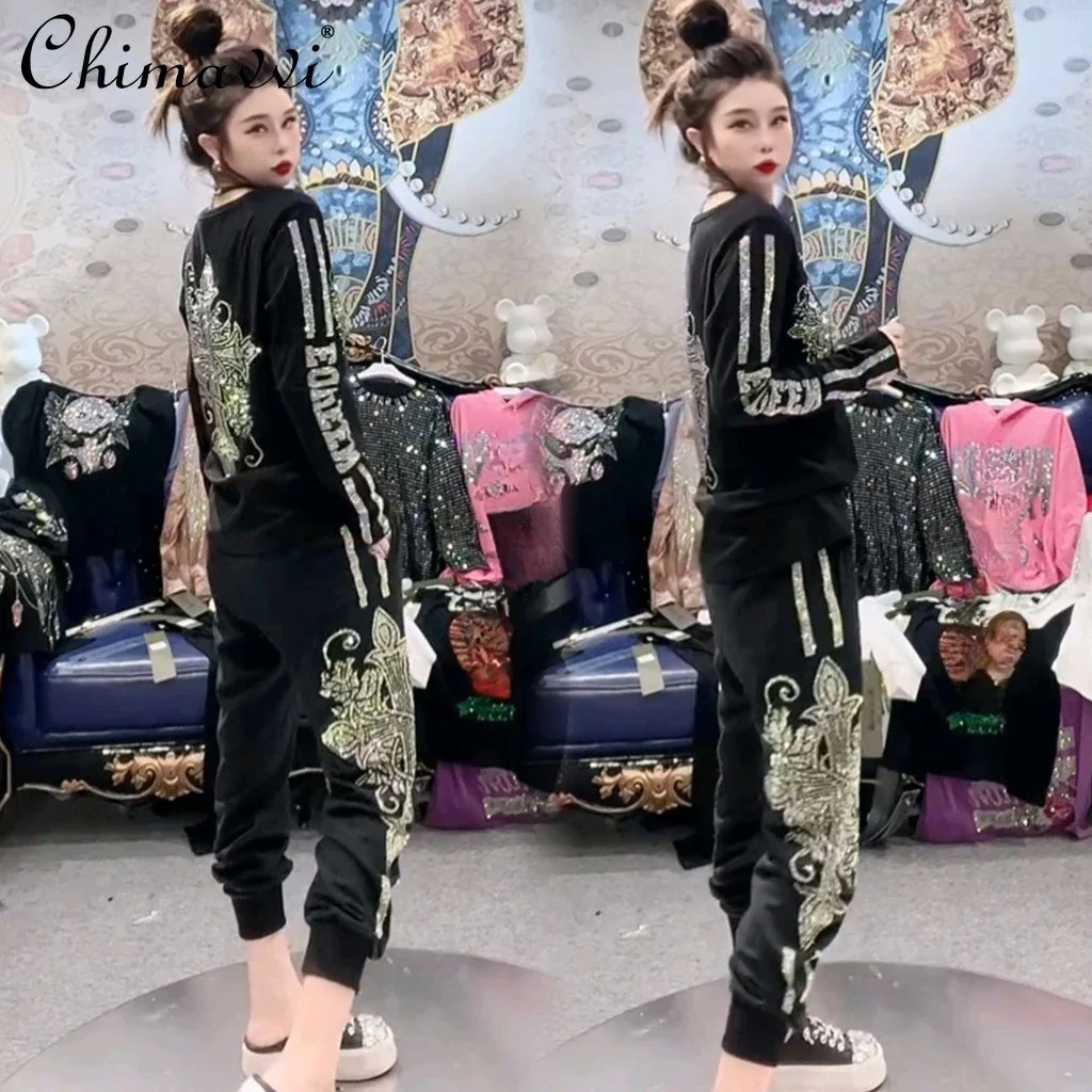 Европейская Тяжелая популярная рубашка с круглым вырезом и бриллиантами Женский