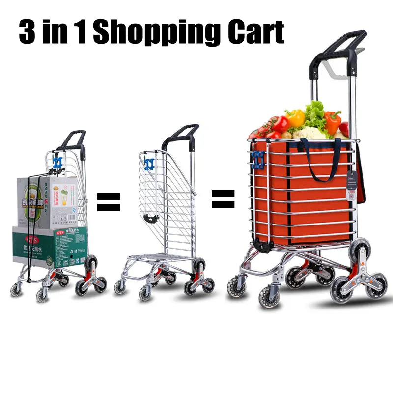 Household Trailer 35L Portable Shopping Cart with 8 wheels, foldable trolley with Aluminum Alloy Frame, 3 in 1 luggage frame