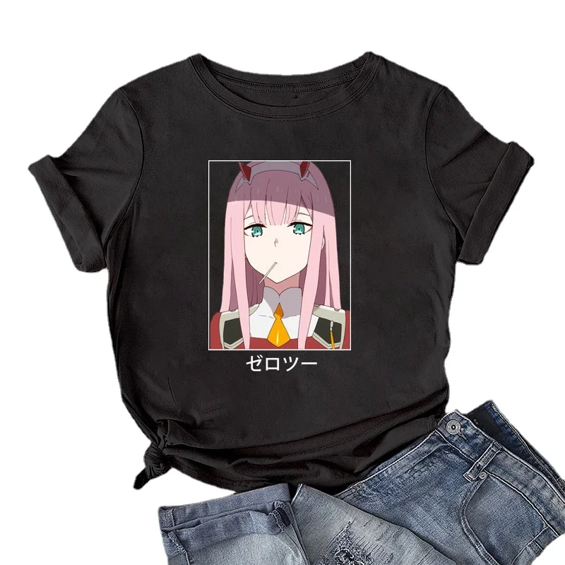 

Japan Anime DARLING in the FRANXX Print T-shirt Women Men Summer Casual T Shirt Unisex Short Sleeve Loose T Shirts