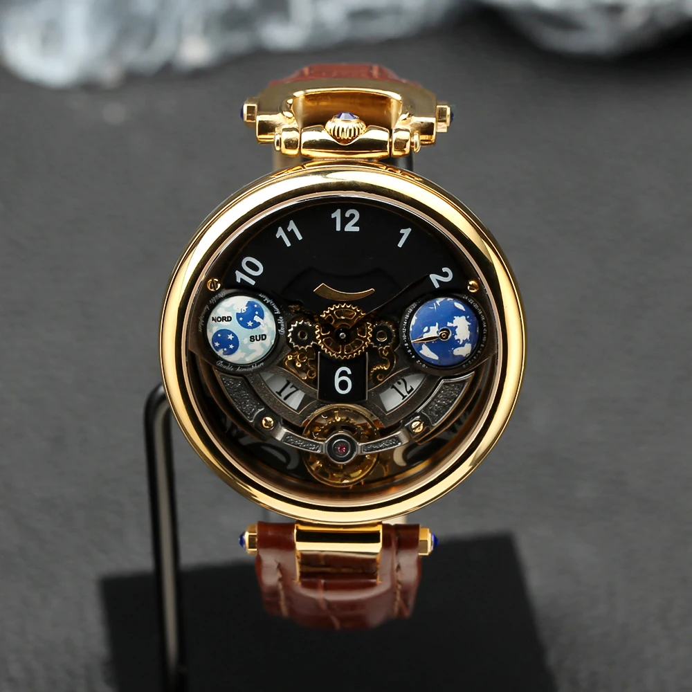 

1822 Ottantasei Tourbillon Swiss Quartz Mens Watch 18K Yellow Gold White Skeleton Dial Black Leather Puretime 2023 Top brand New