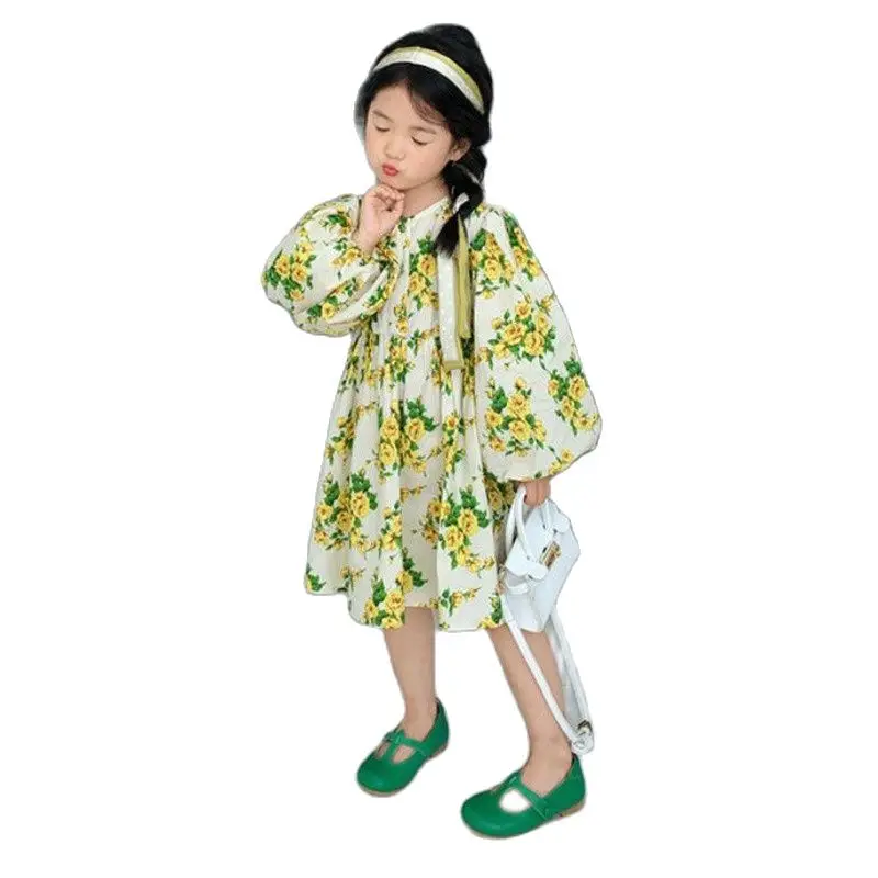 

Платье для девочек, детская одежда, весенне-летнее платье с длинными рукавами в французском сельском стиле для маленьких принцесс с изображ...