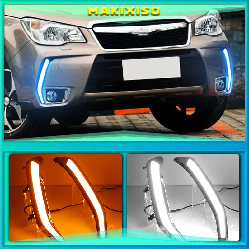 

Дневные ходовые огни для Subaru Forester 2013-2018, светодиодные дневные ходовые огни, водонепроницаемый желтый сигнал