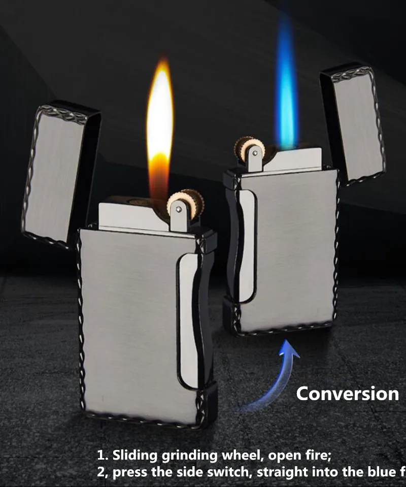 

Double Fire Gas lighter Blue Flame and Open Fire Inflatable Butane Cigarette Lighters Metal Jet Rush Lighter For Smoking Pipe