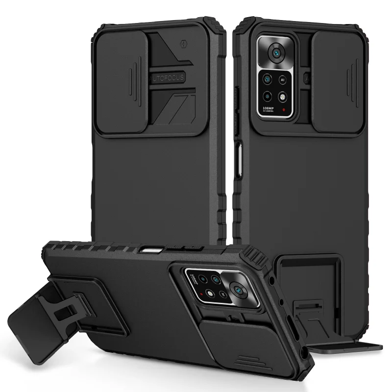

Case For Xiaomi Poco X5 Pro Redmi Note 12 11 Pro Xiaomi 11T Pro Military-grade sliding window case with bracket