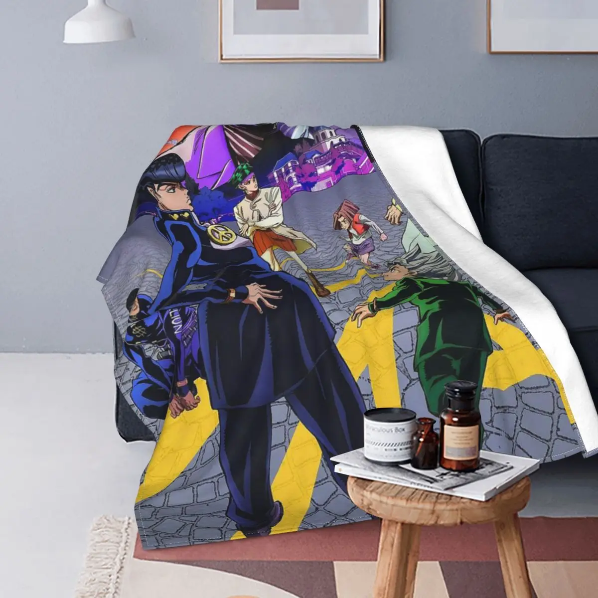 

Jojo's Bizarre Adventure Knitted Blankets Dio Brando Joestar Joseph Wool Throw Blankets Travel Portable Soft Warm Bedspreads 09