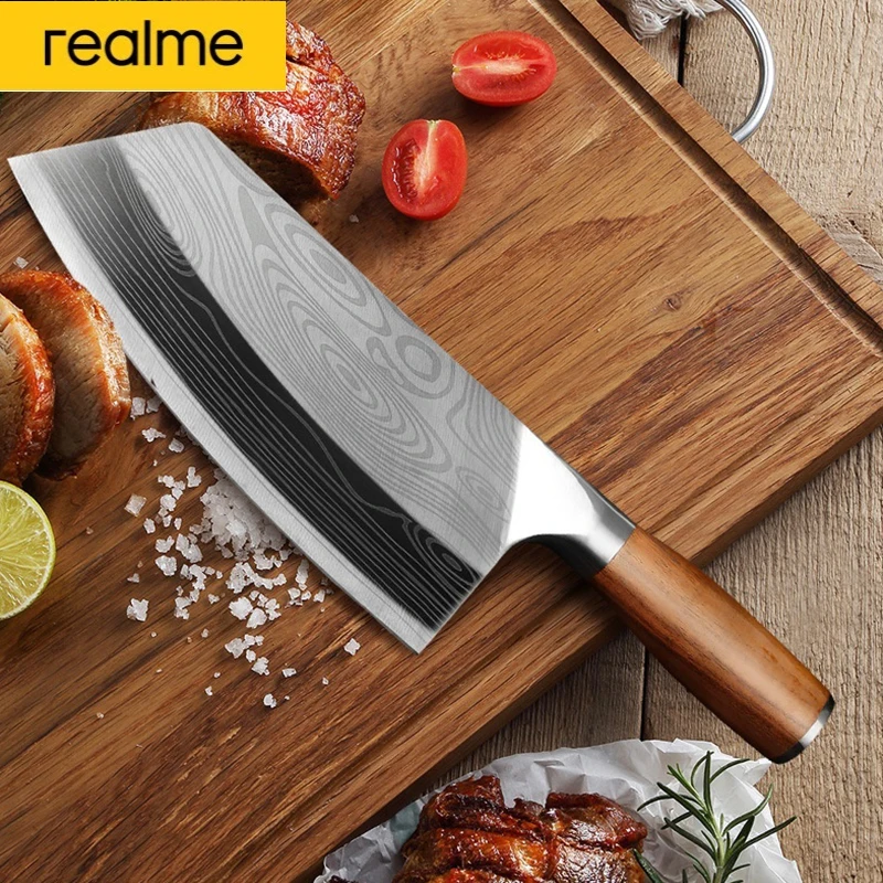 

Realme Cleaver Handmade Chopper Chef Stainless Steel Knife Meat Vege Slicer Chopping Knife for Cabbage Kitchen Chef Knife