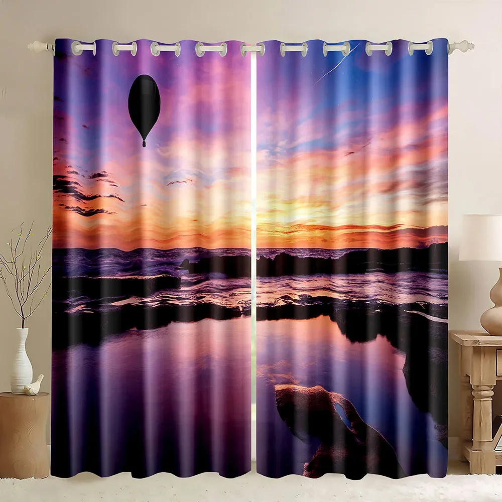 Закатные оконные шторы Воздушный шар на горизонтальном пейзаже Облачный пейзаж