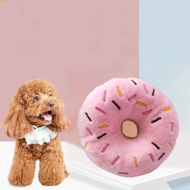 

Soft Dog Donuts Plush Pet Toys For Dogs Chew Cute Puppy Squeaker Sound Toys Funny Puppy Small Medium Interactive