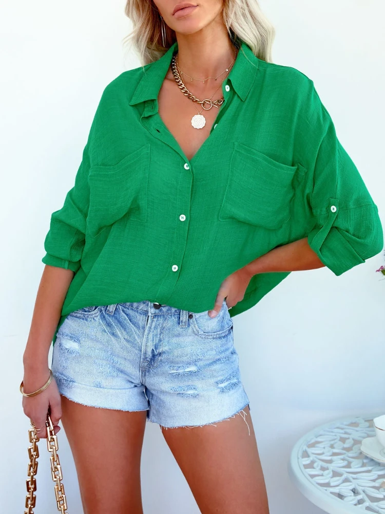 

Casual Women Summer Shirt Oversize Long Sleeve Blouse Loose See Through White Button Up Shirt Women Beach Lapel Cardigan Blusas
