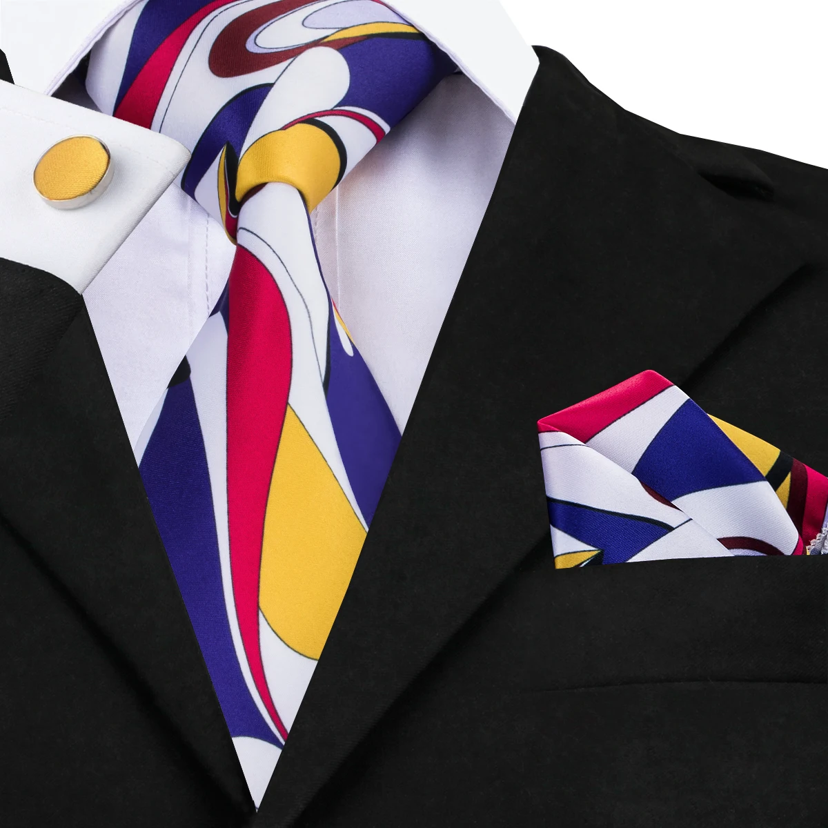 

Blue White Print Novelty Silk Wedding Tie For Men Handky Cufflink Gift Mens Necktie Fashion Business Party Dropshiping Hi-Tie
