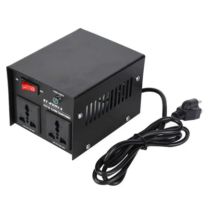 

Преобразователь напряжения 200 Вт с 2 шт. универсальных розеток от 100 В до 220 В, трансформатор мощности, стандартная вилка стандарта США