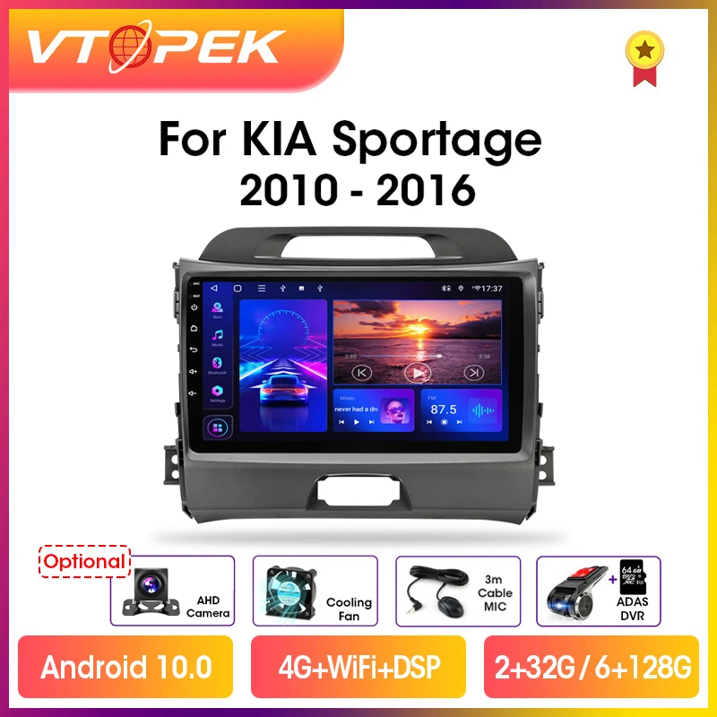 vtopek 9 dsp 4gwifi 2din android 10 0 car radio multimidia video player navigation gps for kia sportage 3 2010 2016 head unit free global shipping