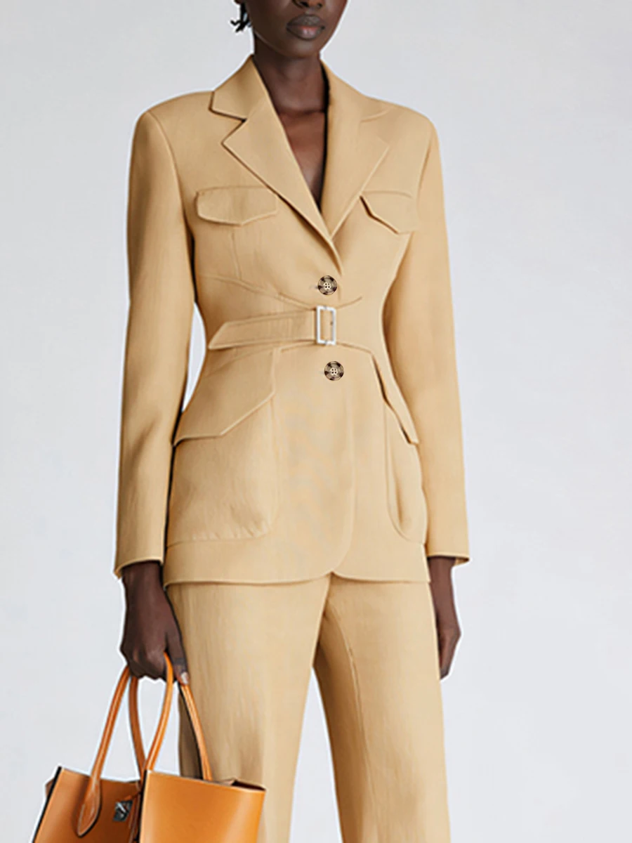 VGH однотонный сращенный пояс винтажный утягивающий блейзер для женщин с зубчатым