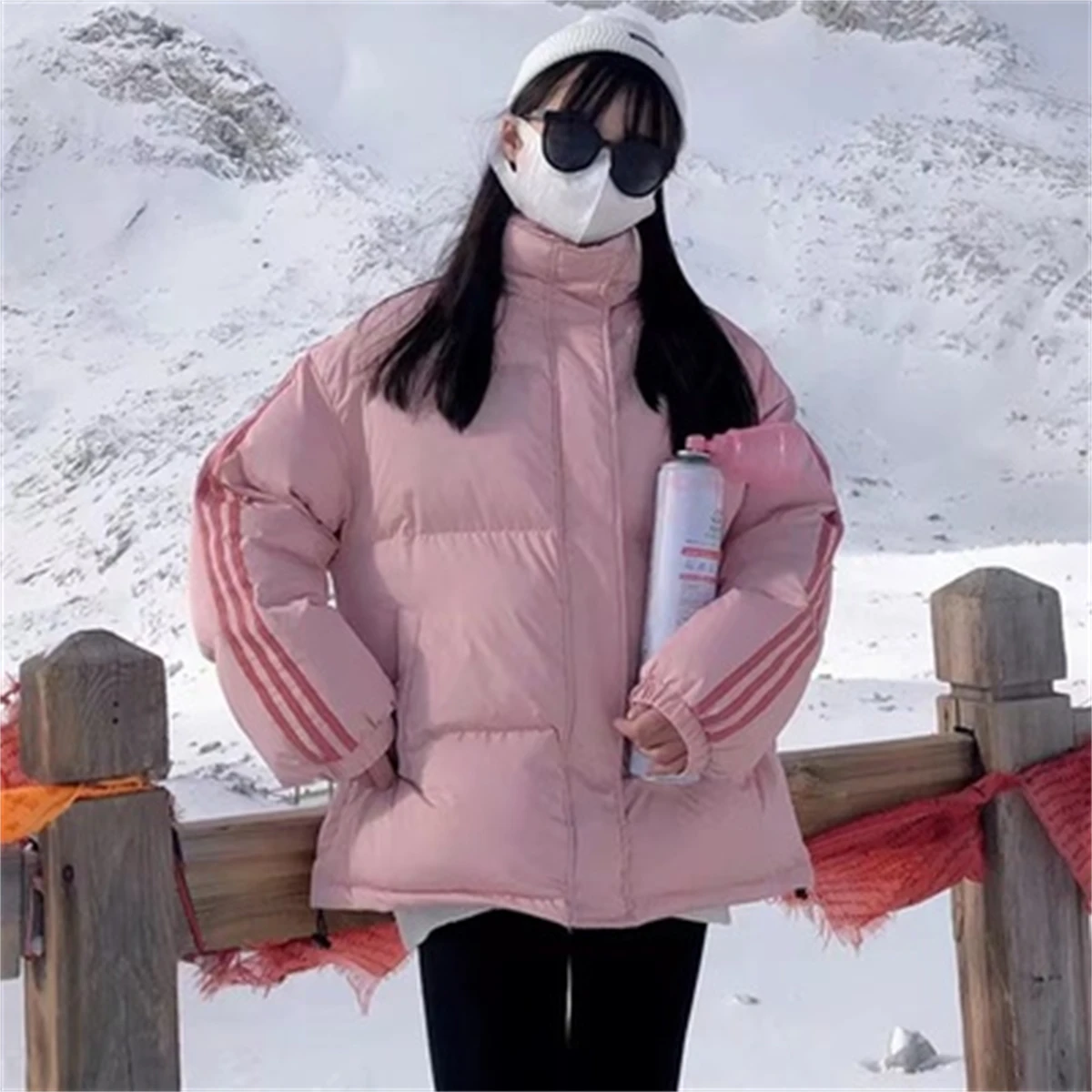 Pink Down Cotton Jacket For Women 2022 New Thickened Bread Jacket Small Short Loose Cotton Jacket Trendy Ins