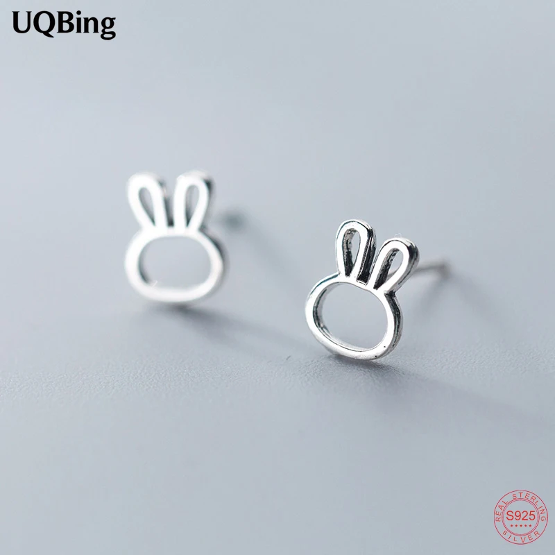 

925 Sterling Silver Vintage Hollow Bunny Ears Stud Earrings For Students Gifts Jewelry