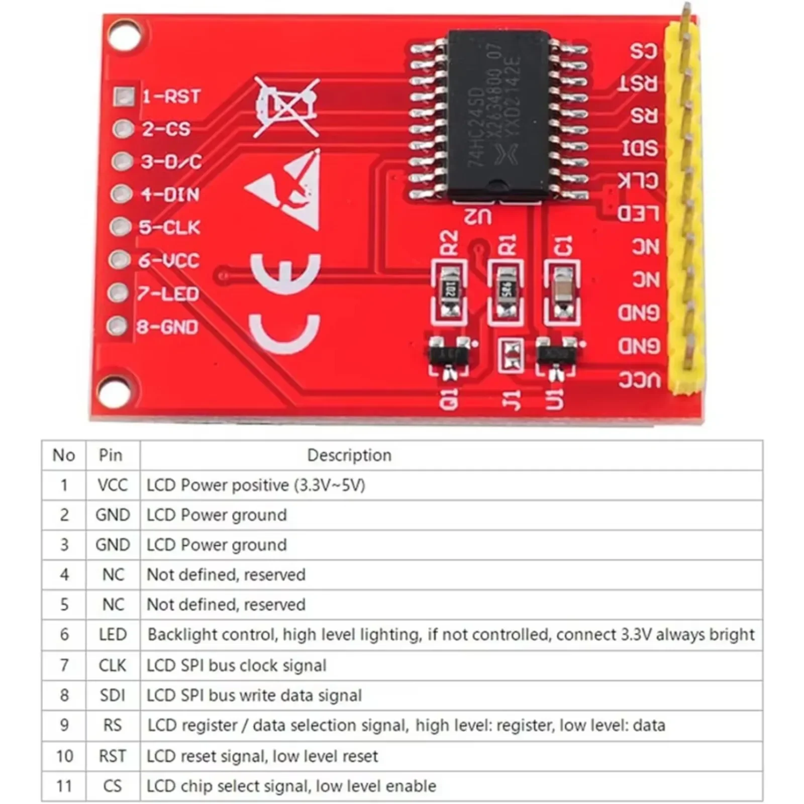 1 44-дюймовый модуль SPI TFT ЖК-дисплея 128x128 ST7735S 5 В/3 3 В 11-контактная версия для Arduino U NO
