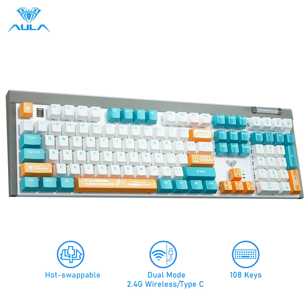 AULA F3050 2.4G+Wired Dual Mode Hot-swappable 108 Key Gaming