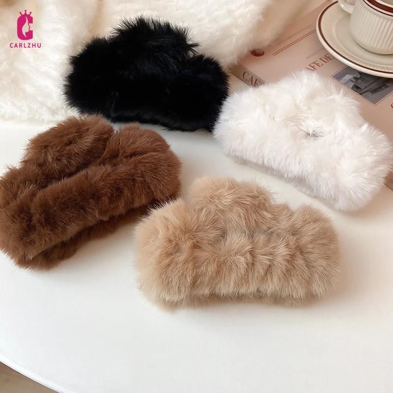 

Зимние элегантные акриловые заколки для волос с искусственным мехом