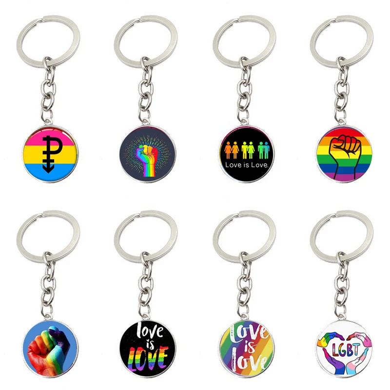 

1PC Silver LGBT Keychains Gay Pride Rainbow Flag Glass Dome LGBT Lover Cabochon Charm Keychain Key Ring Jewelry