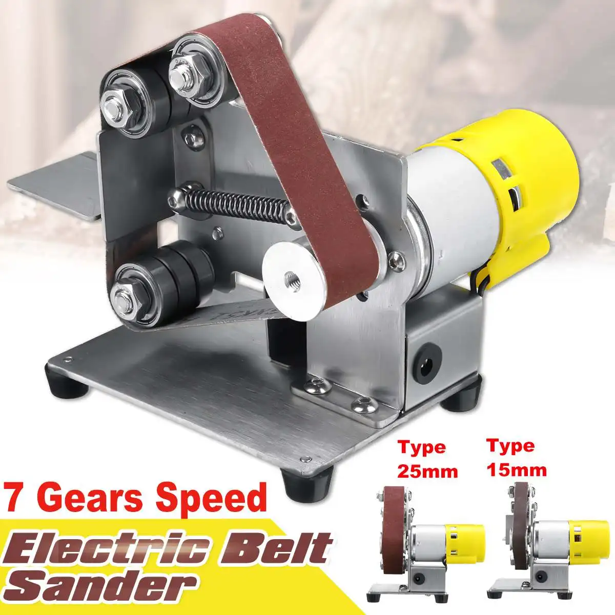 

110V/220V Mini Electric Belt Sander DIY Polishing Grinding Machine Cutter Edges Sharpener Multifunctional Grinder 7 gears 25mm
