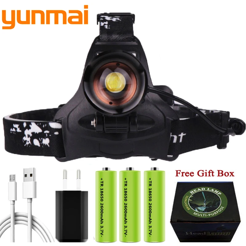 

XHP100 LED Headlight 5000lm powerful headlamp zoomable flashlight torch Lantern power bank xhp50 led head lamp light