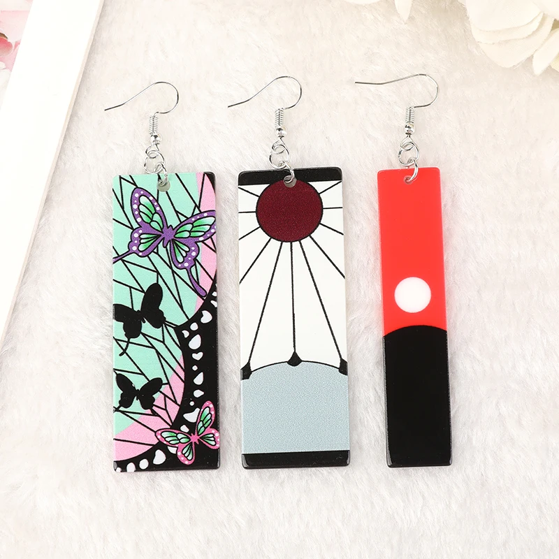 

3Pair Anime Demon Slayer Charms Flatback Acrylic Cartoon Cosplay Drop Earrings For Girl Birthday Gift