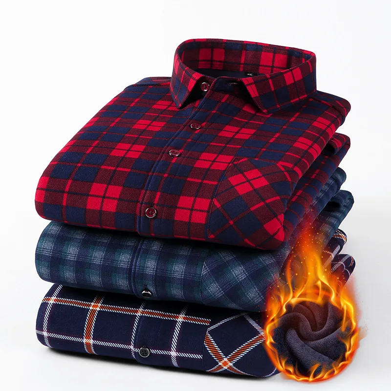 Мужская вязаная теплая рубашка в клетку Повседневная деловая свободного покроя