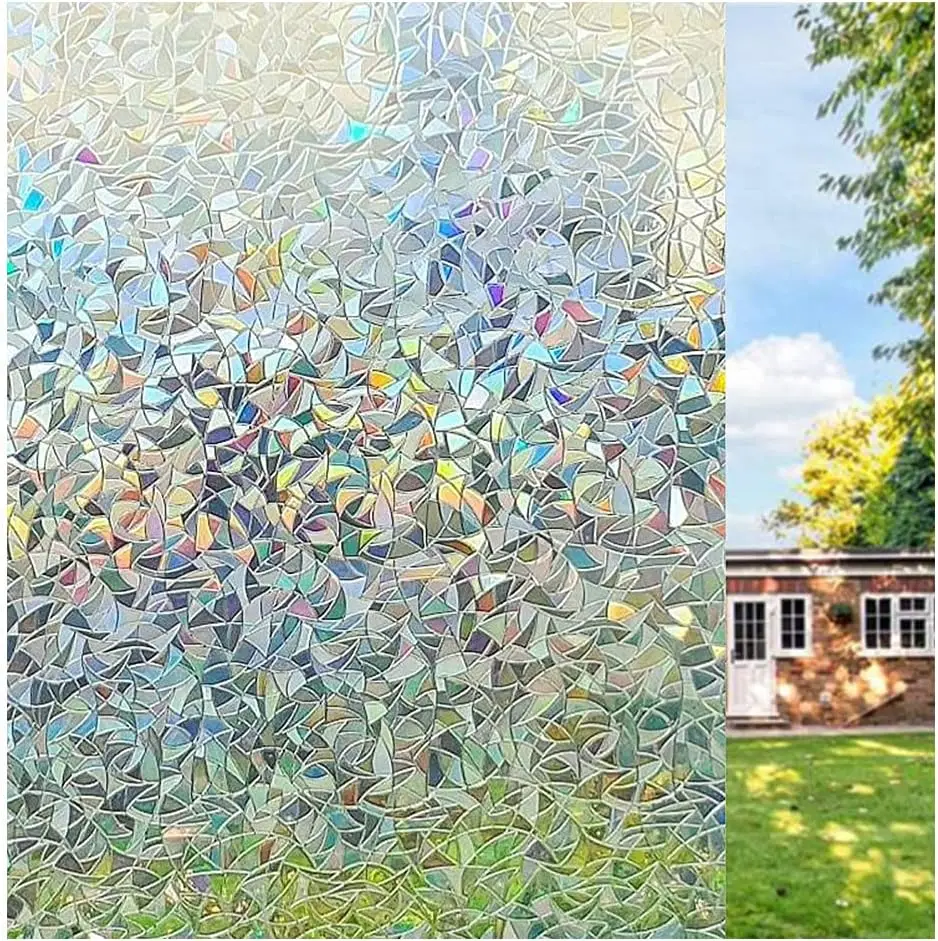 

Privacy Window Films No Glue Static Adhesive Glass Film for Decorative Bathroom Living Room Kitchen Rental Apartment Rainbow