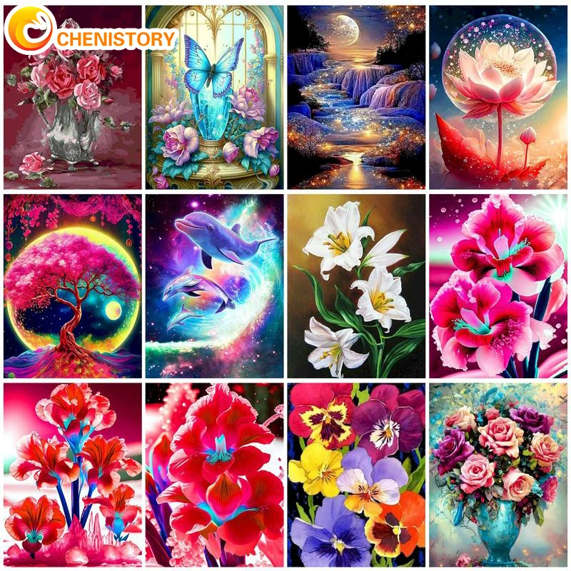 

CHENISTORY 60x75cm Oil Painting By Numbers Handpainted Picture Drawing Flower DIY Pictures By Numbers Art Supplies Wall Decor