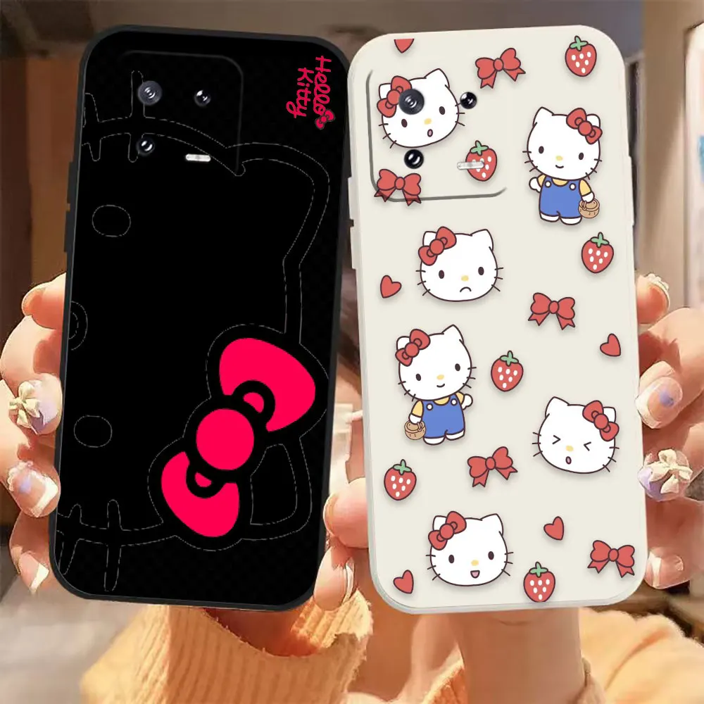 

Cute Cat Hello K-Kitty Phone Case For Xiaomi 13 12 12S 11 11T 10 10S 9 9SE 8 8SE Pro Ultra Lite Colour Liquid Case Funda Shell